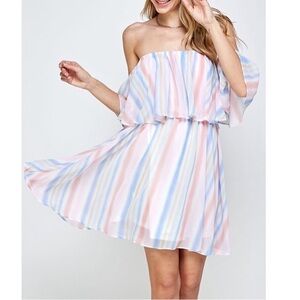NWT Carmela Off the shoulder striped babydoll mini dress size medium
